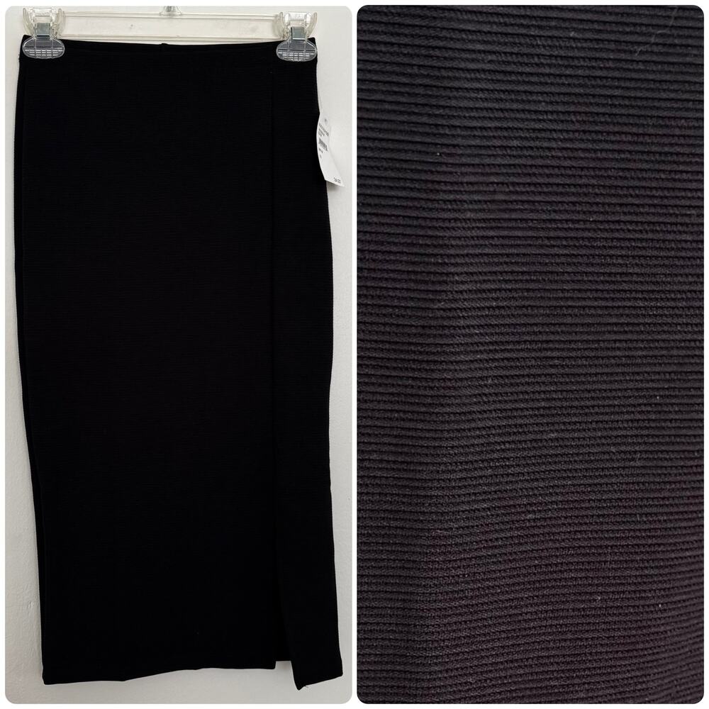 Free Press Ribbed Pencil Skirt in Black